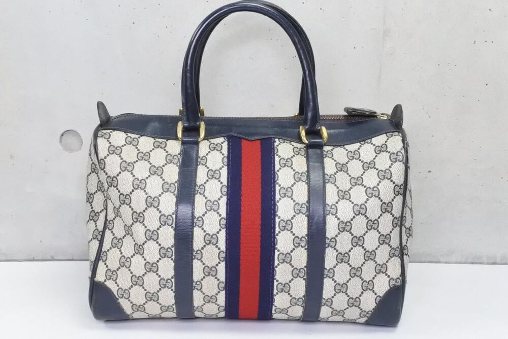 Gucci Boston Bag GG Navy Blue Beige